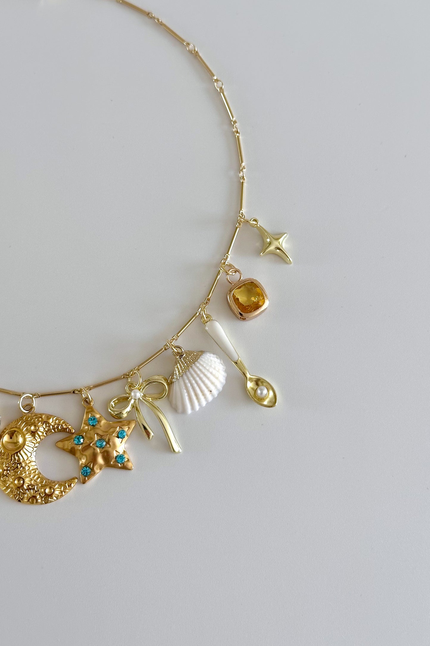 La Luna Gold Plated Statement Vintage Charm Necklace