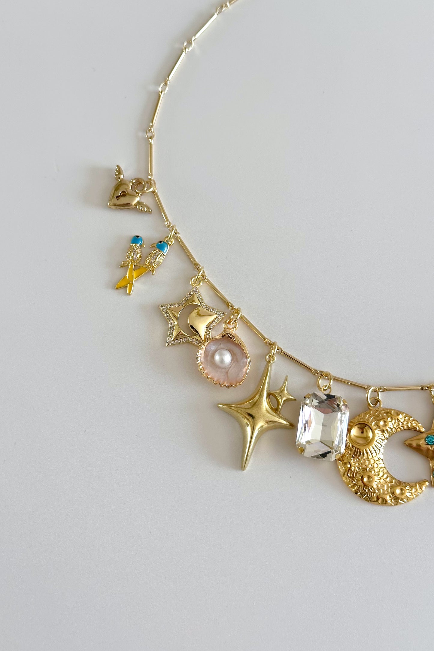 La Luna Gold Plated Statement Vintage Charm Necklace