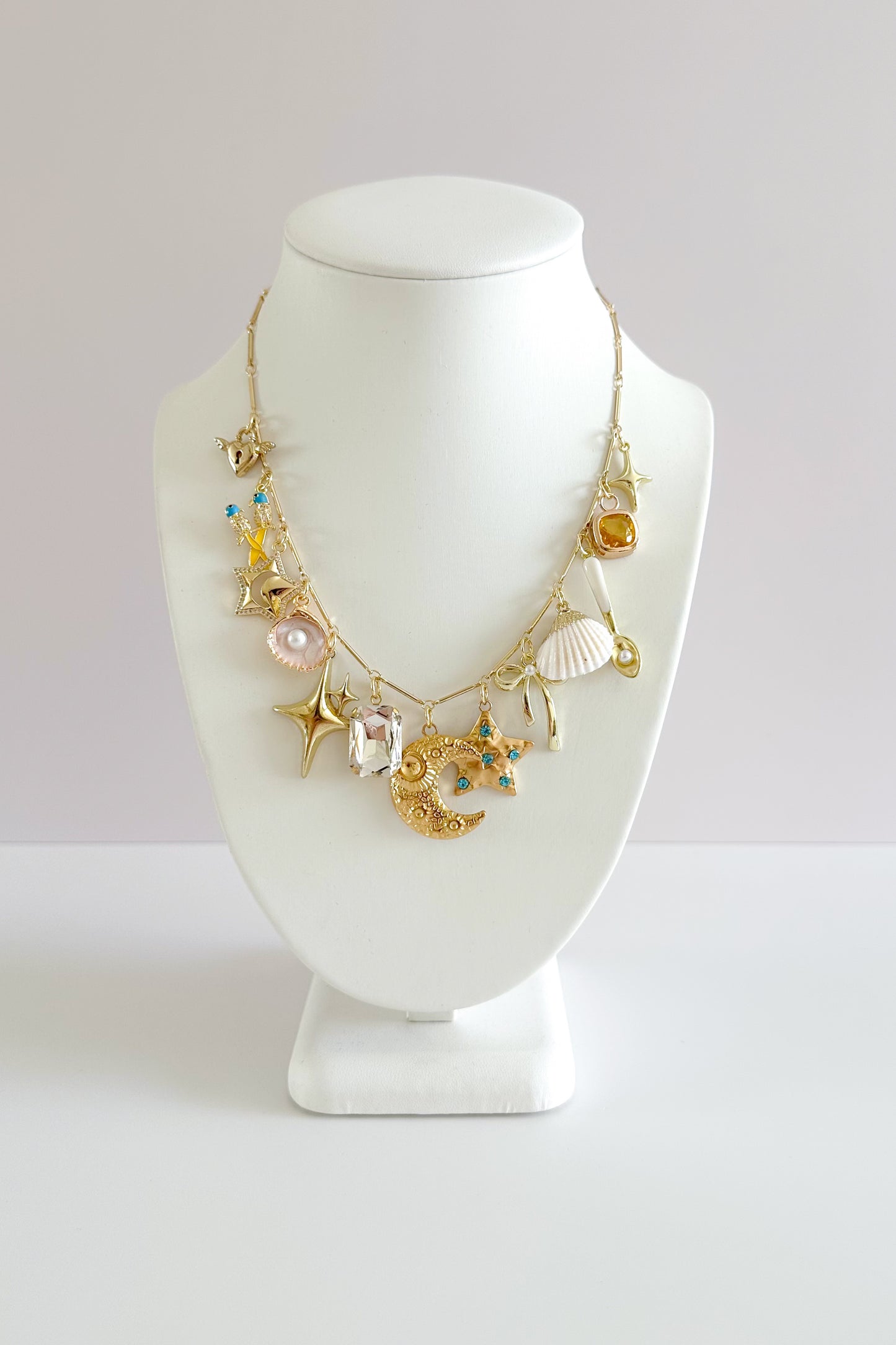 La Luna Gold Plated Statement Vintage Charm Necklace
