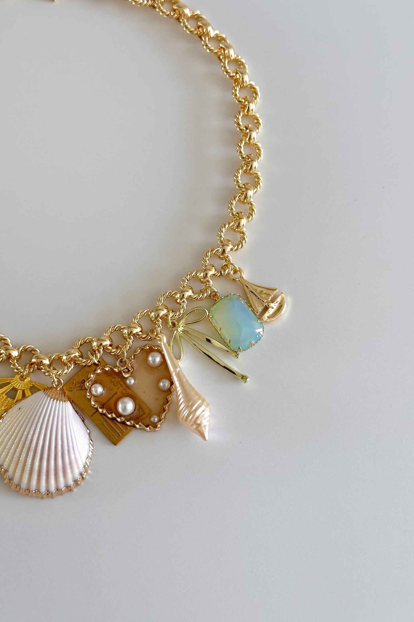 Seafoam Gold Plated Statement Vintage Charm Necklace