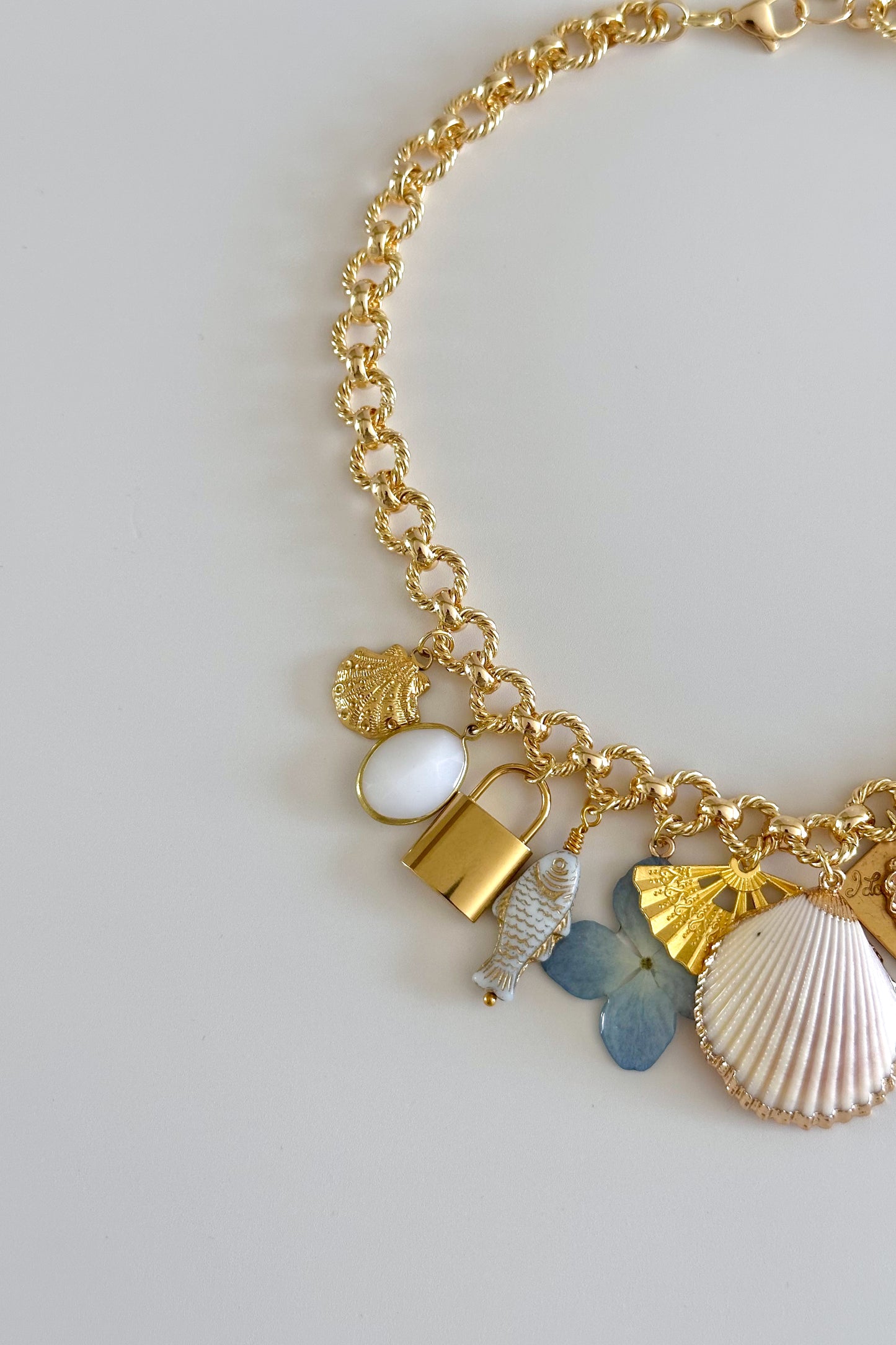 Seafoam Gold Plated Statement Vintage Charm Necklace