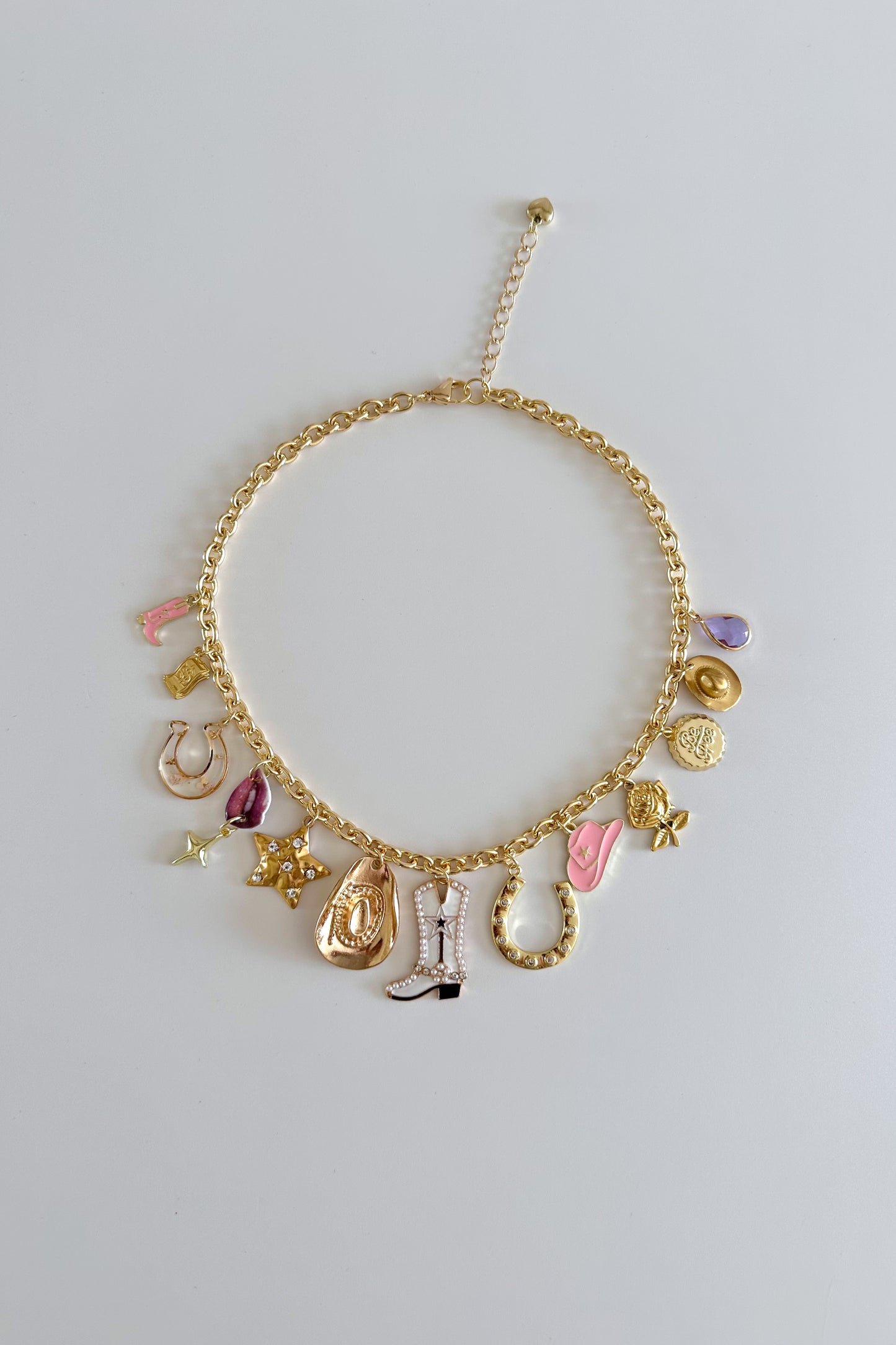 Pink Pony Gold Plated Statement Vintage Charm Necklace