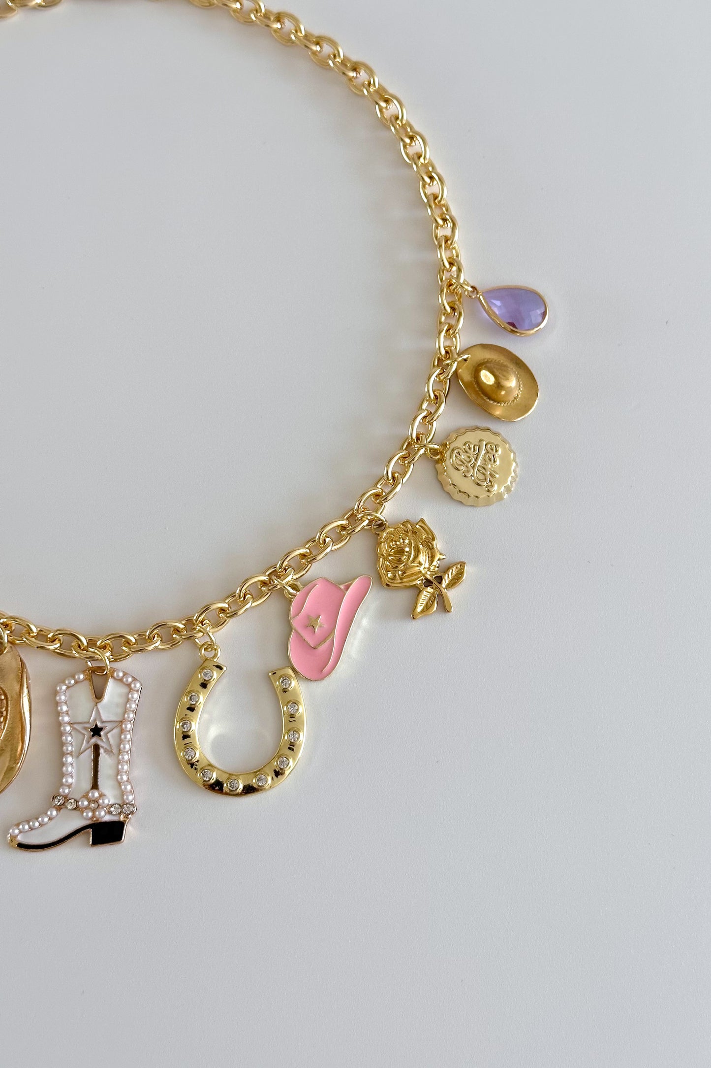 Pink Pony Gold Plated Statement Vintage Charm Necklace