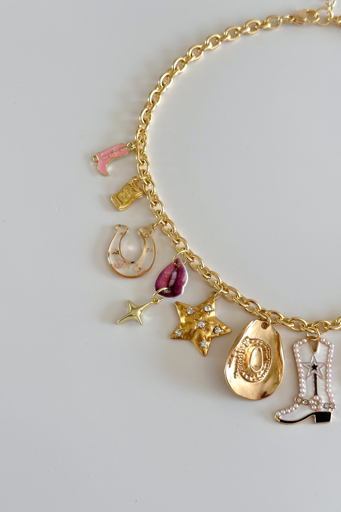 Pink Pony Gold Plated Statement Vintage Charm Necklace