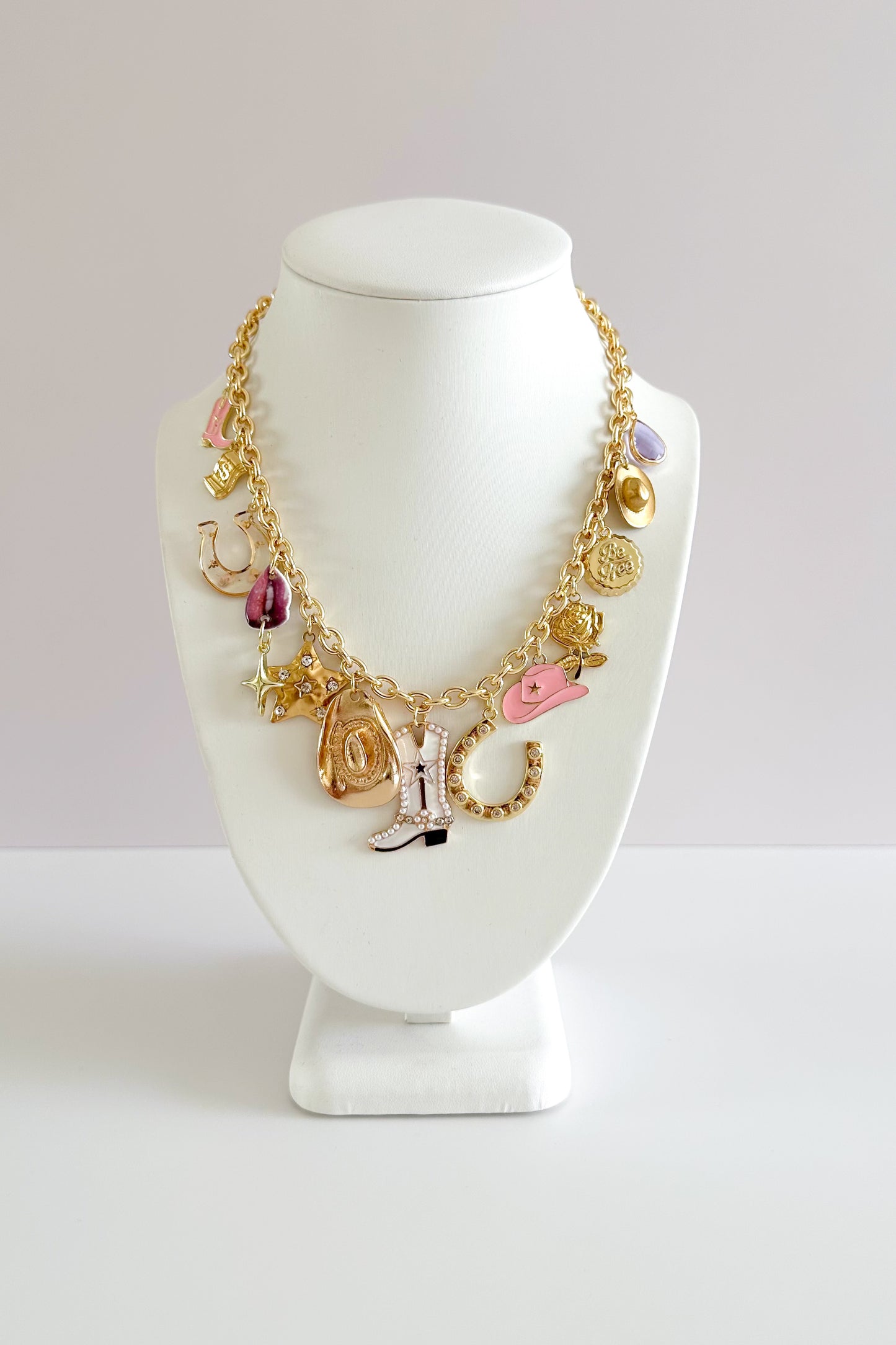 Pink Pony Gold Plated Statement Vintage Charm Necklace