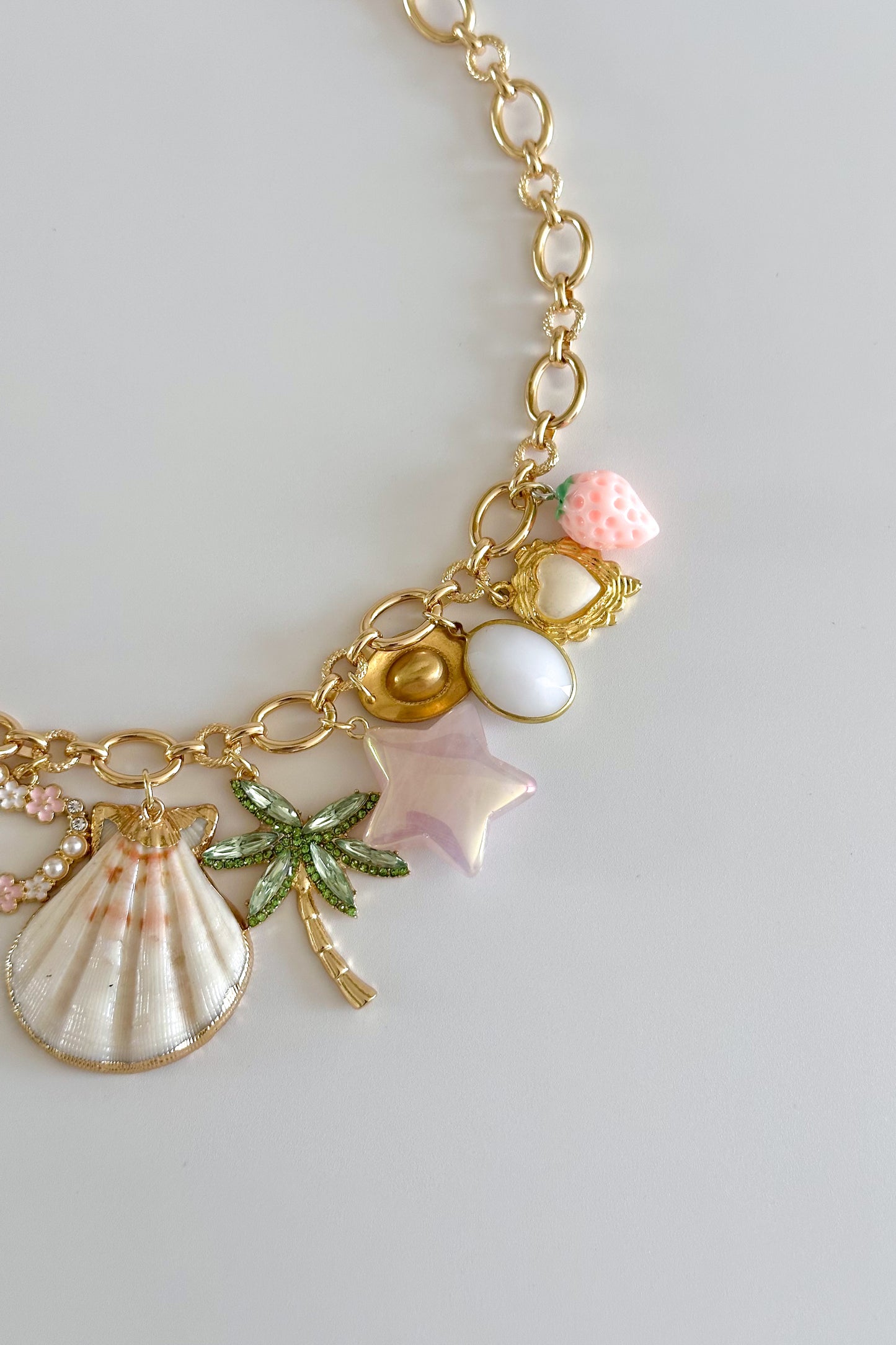 Island Fairy Gold Plated Statement Vintage Charm Necklace
