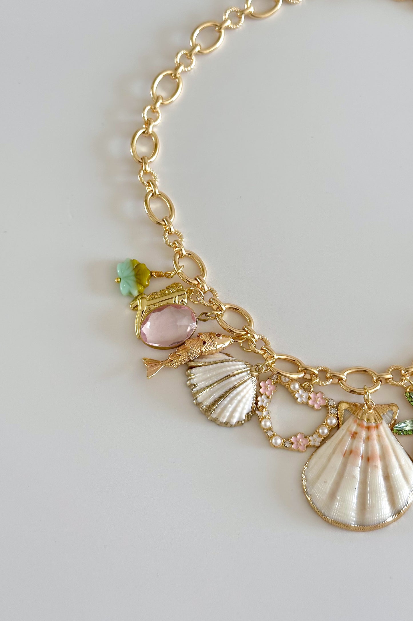 Island Fairy Gold Plated Statement Vintage Charm Necklace