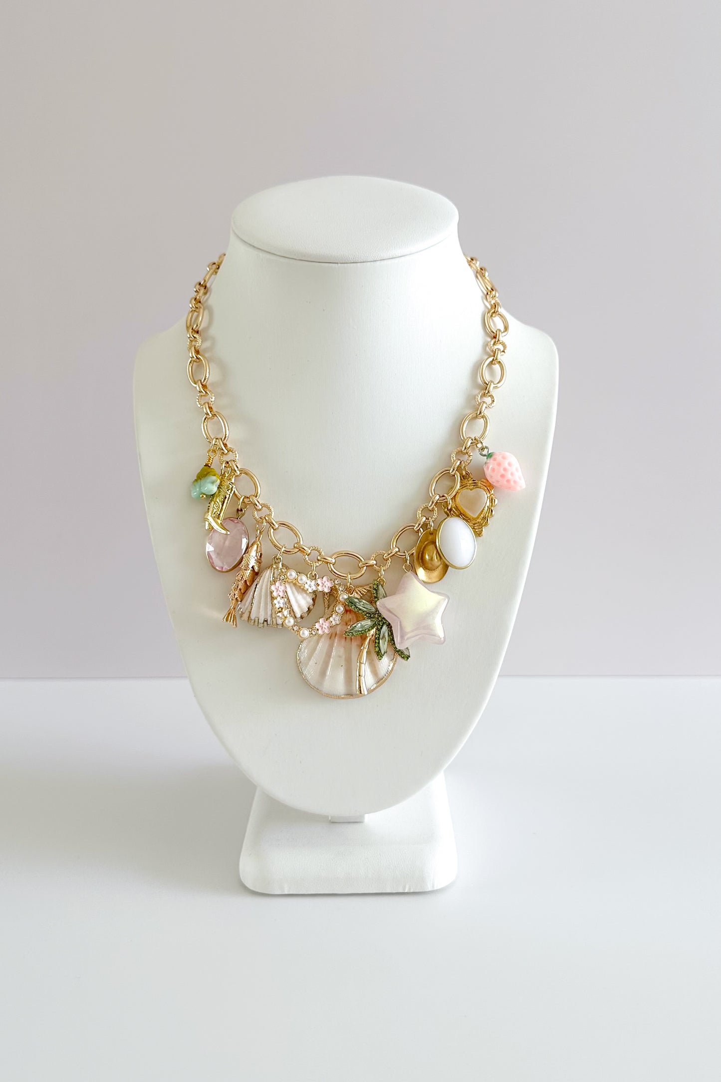 Island Fairy Gold Plated Statement Vintage Charm Necklace
