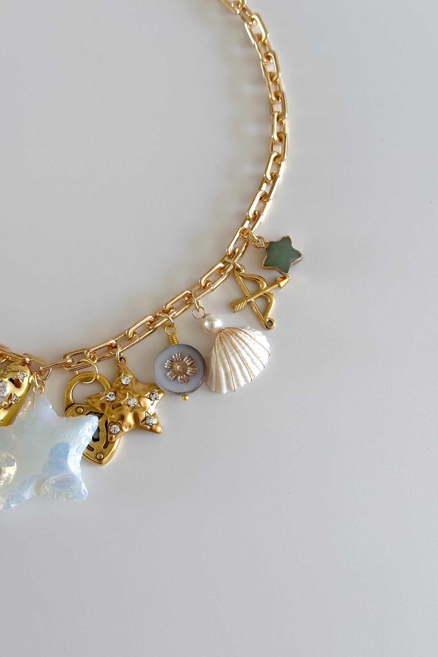 Sandy Moon Gold Plated Statement Vintage Charm Necklace