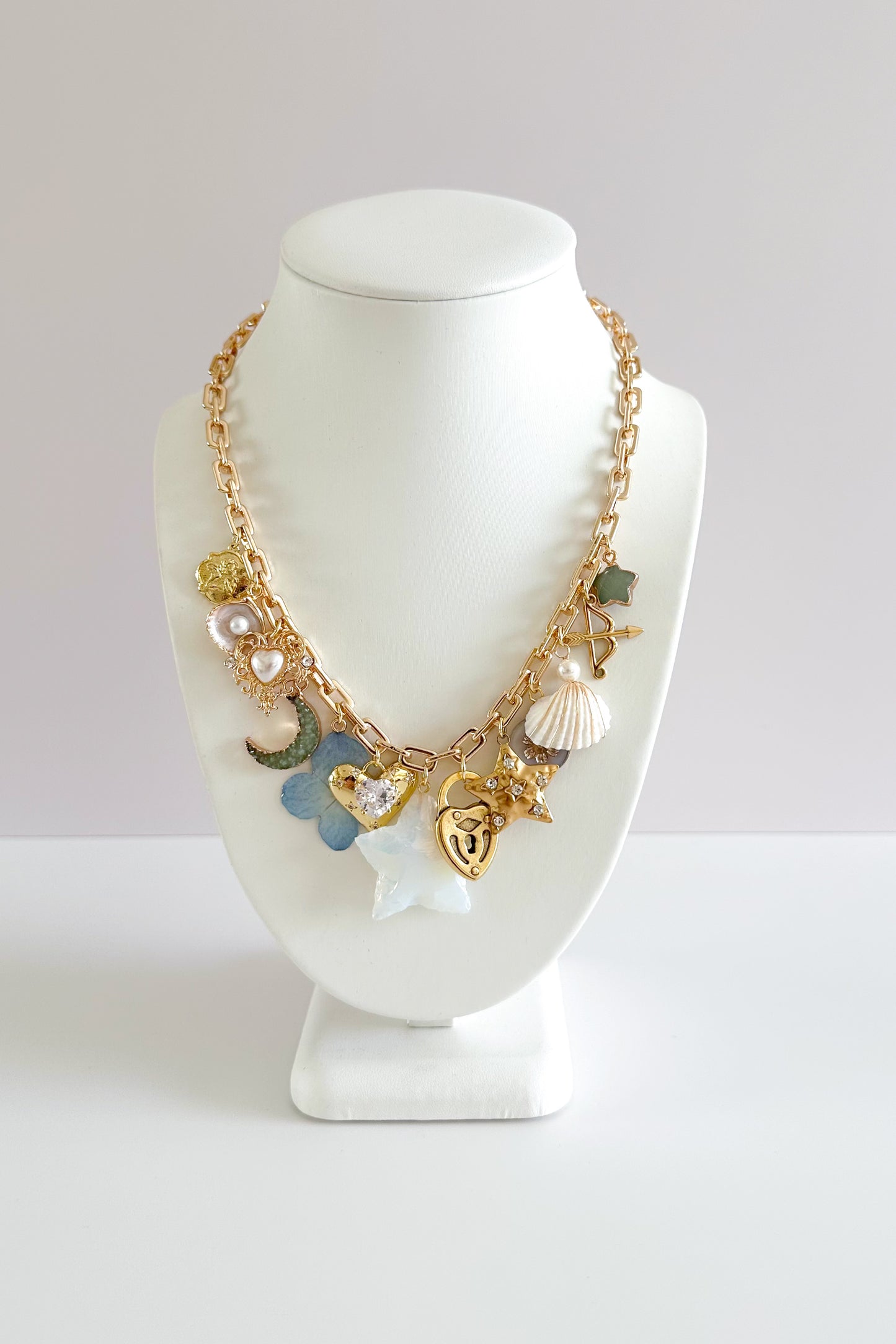 Sandy Moon Gold Plated Statement Vintage Charm Necklace