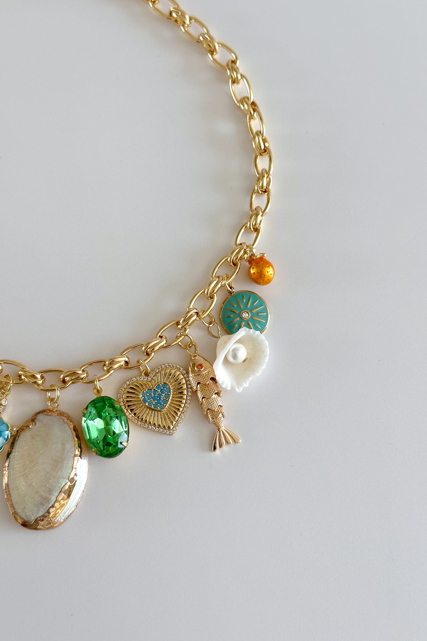 Crystal Waters Gold Plated Statement Vintage Charm Necklace