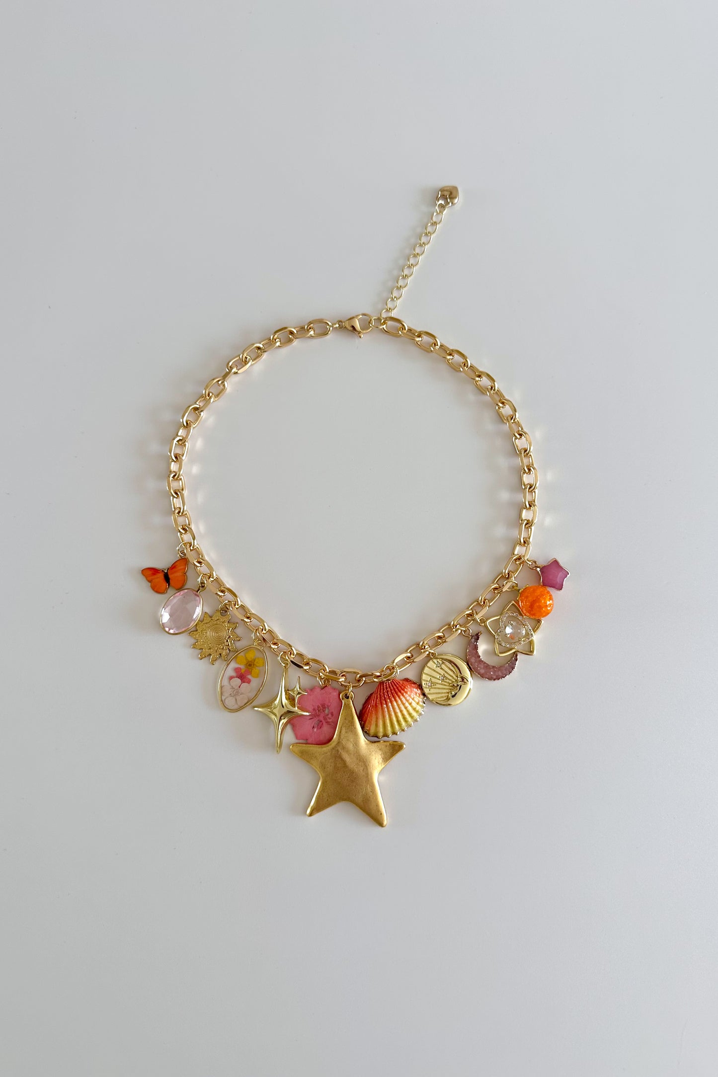 Coral Sky Gold Plated Statement Vintage Charm Necklace