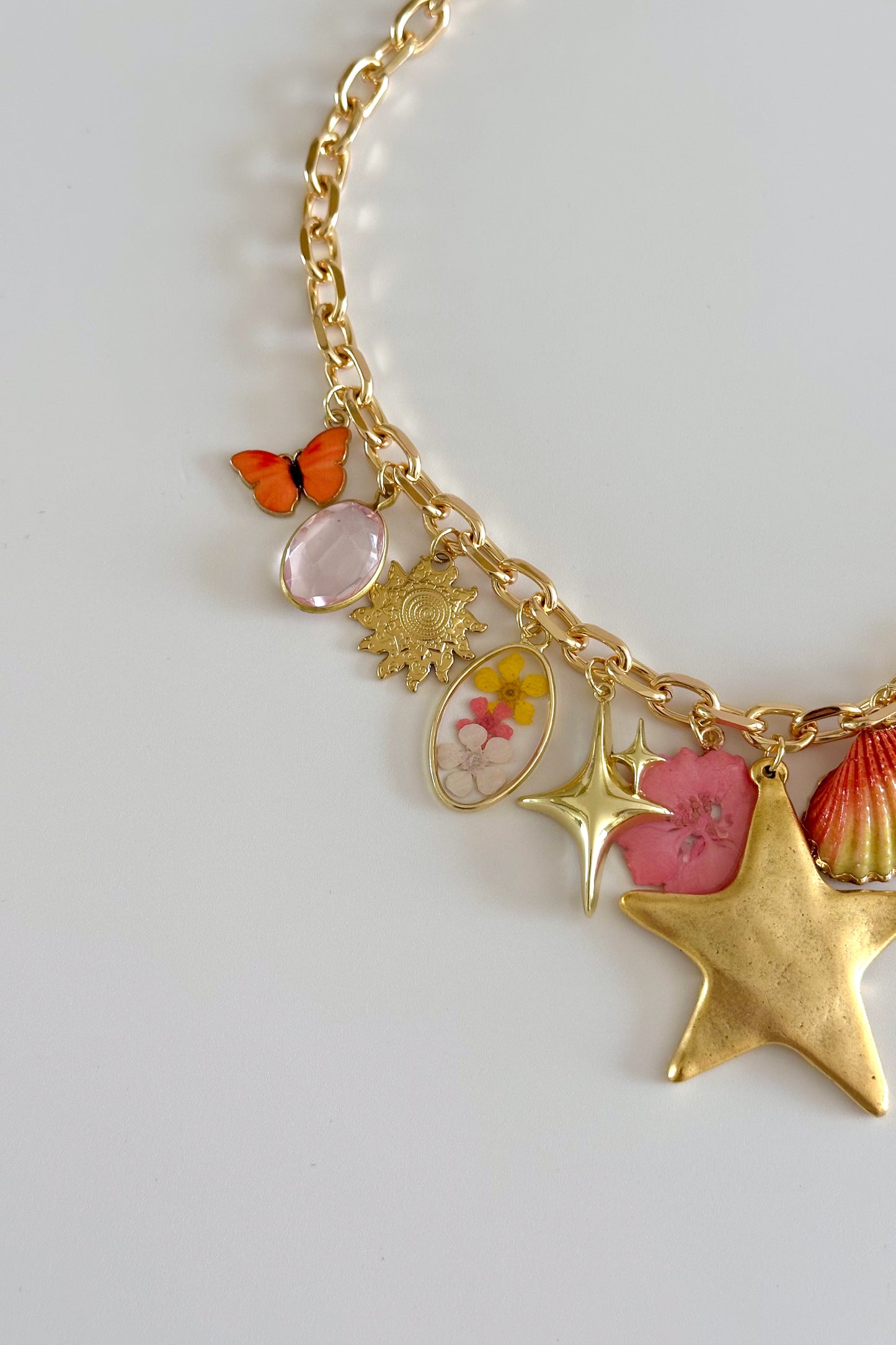 Coral Sky Gold Plated Statement Vintage Charm Necklace