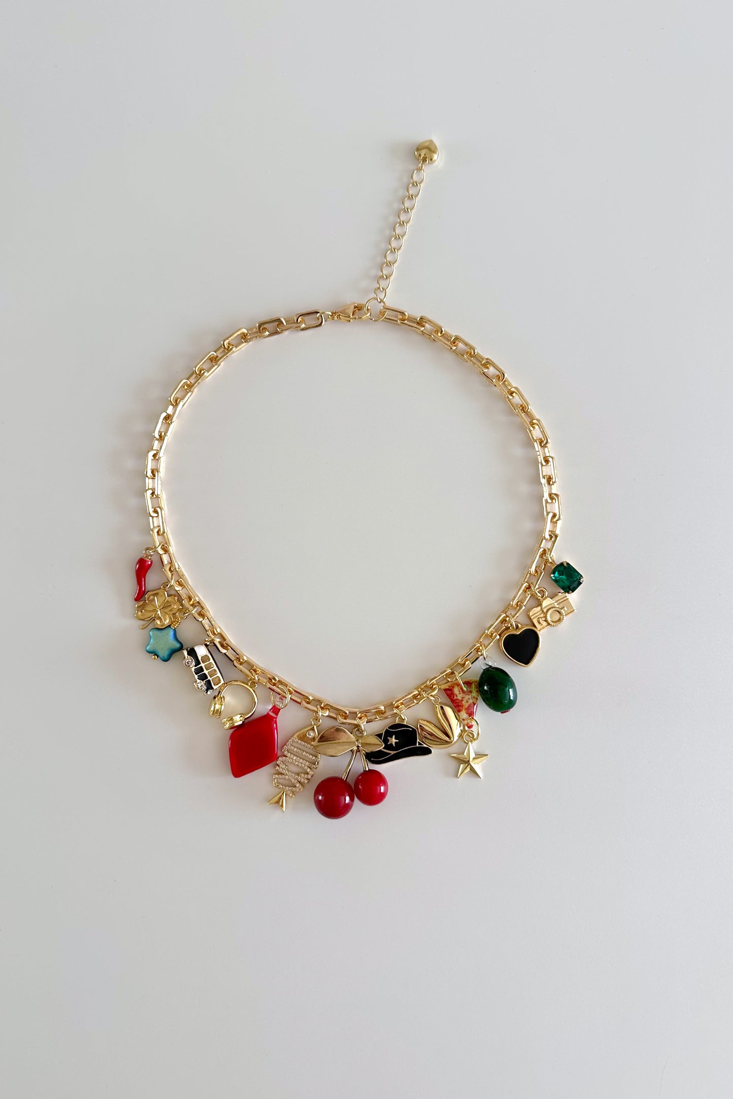 Cherry Girl Gold Plated Statement Vintage Charm Necklace