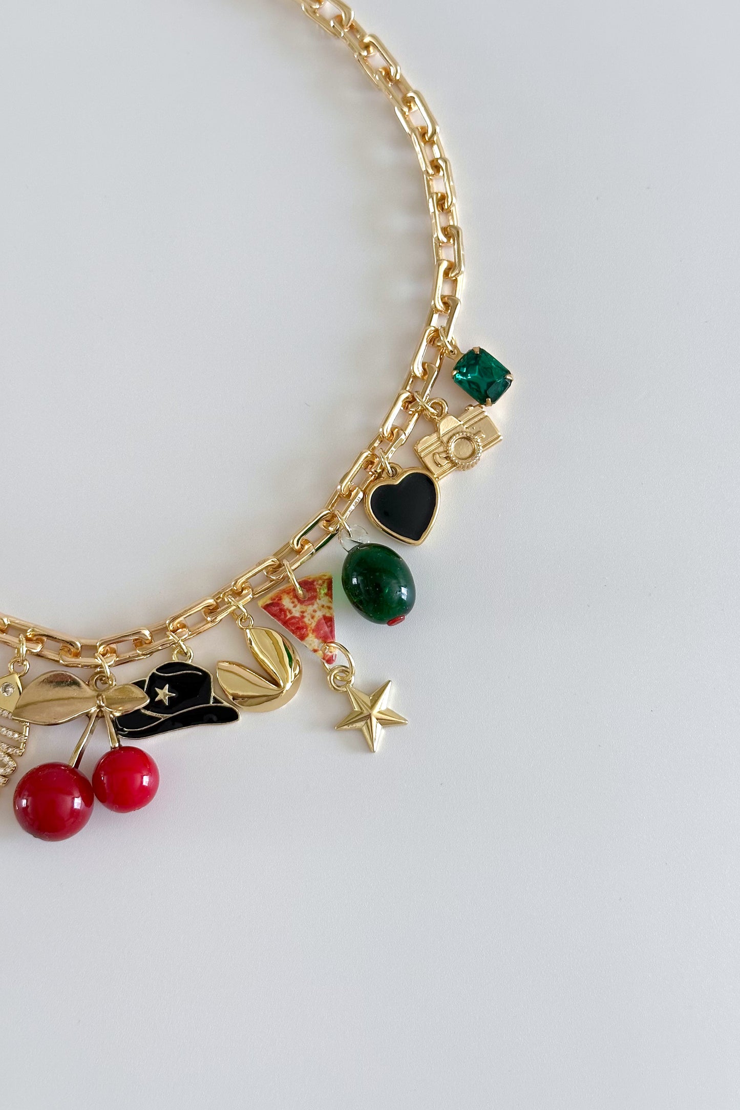 Cherry Girl Gold Plated Statement Vintage Charm Necklace
