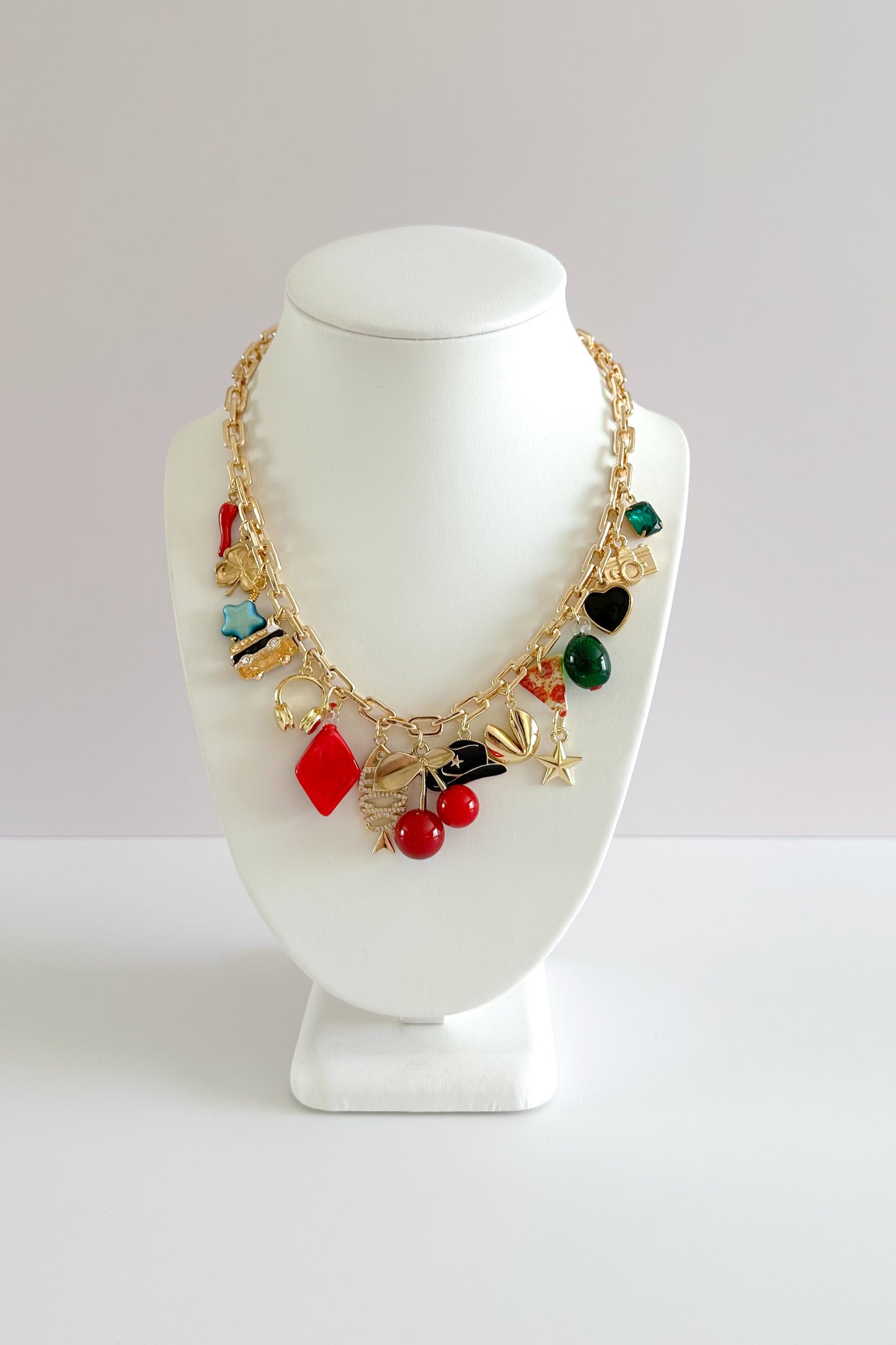 Cherry Girl Gold Plated Statement Vintage Charm Necklace
