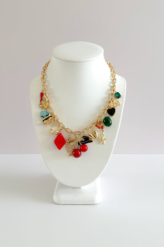 Cherry Girl Gold Plated Statement Vintage Charm Necklace