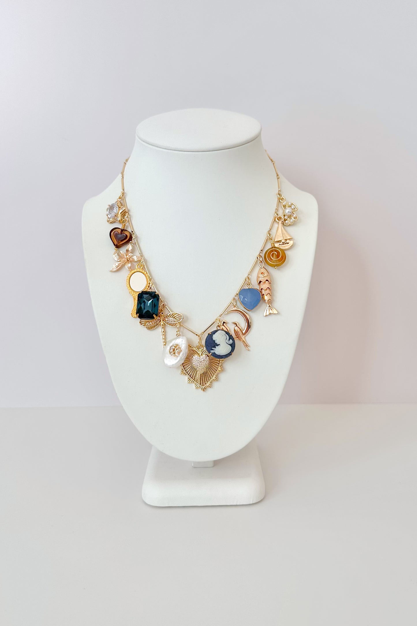 Bedtime Stories Gold Plated Statement Vintage Charm Necklace