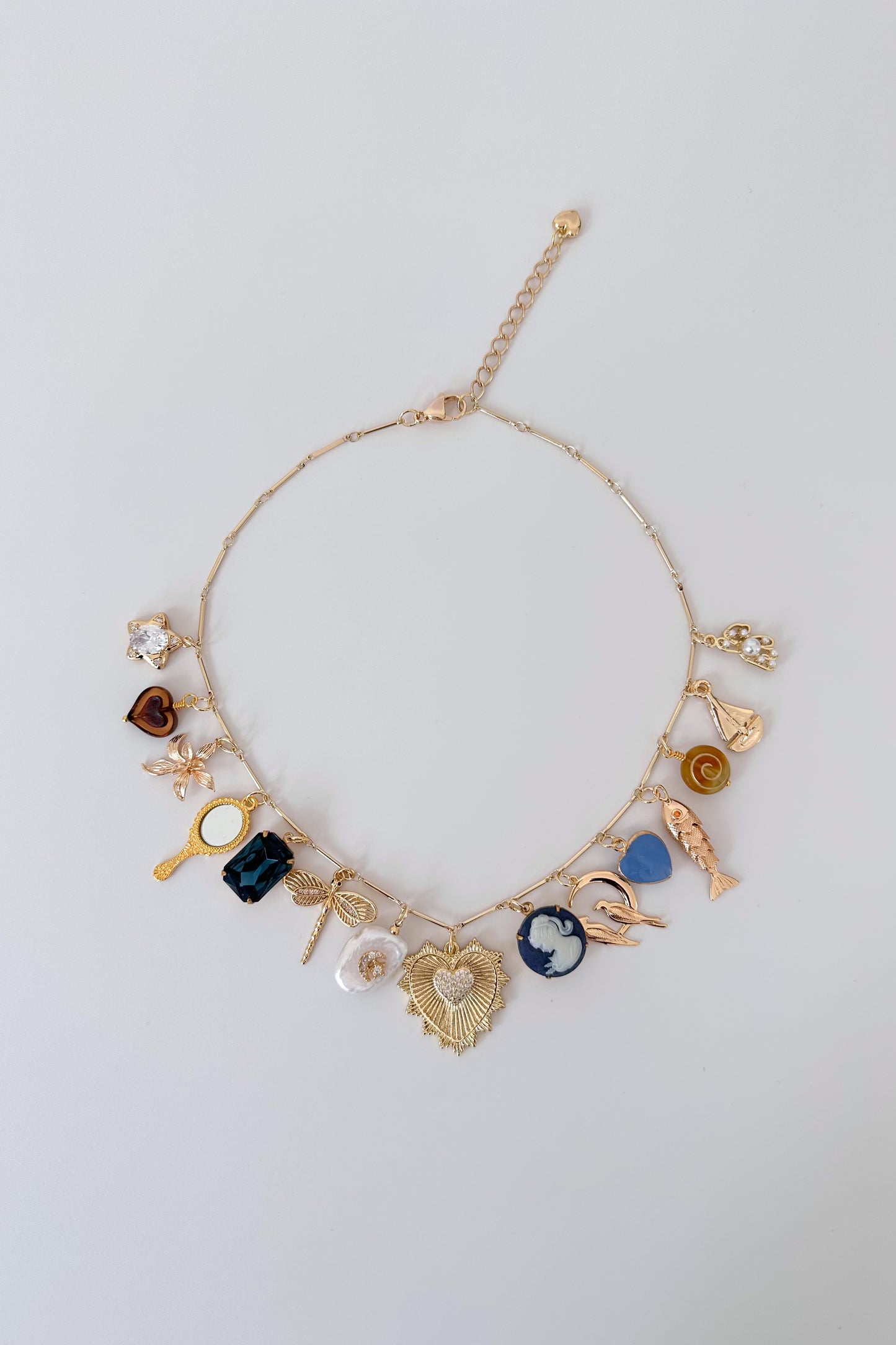Bedtime Stories Gold Plated Statement Vintage Charm Necklace