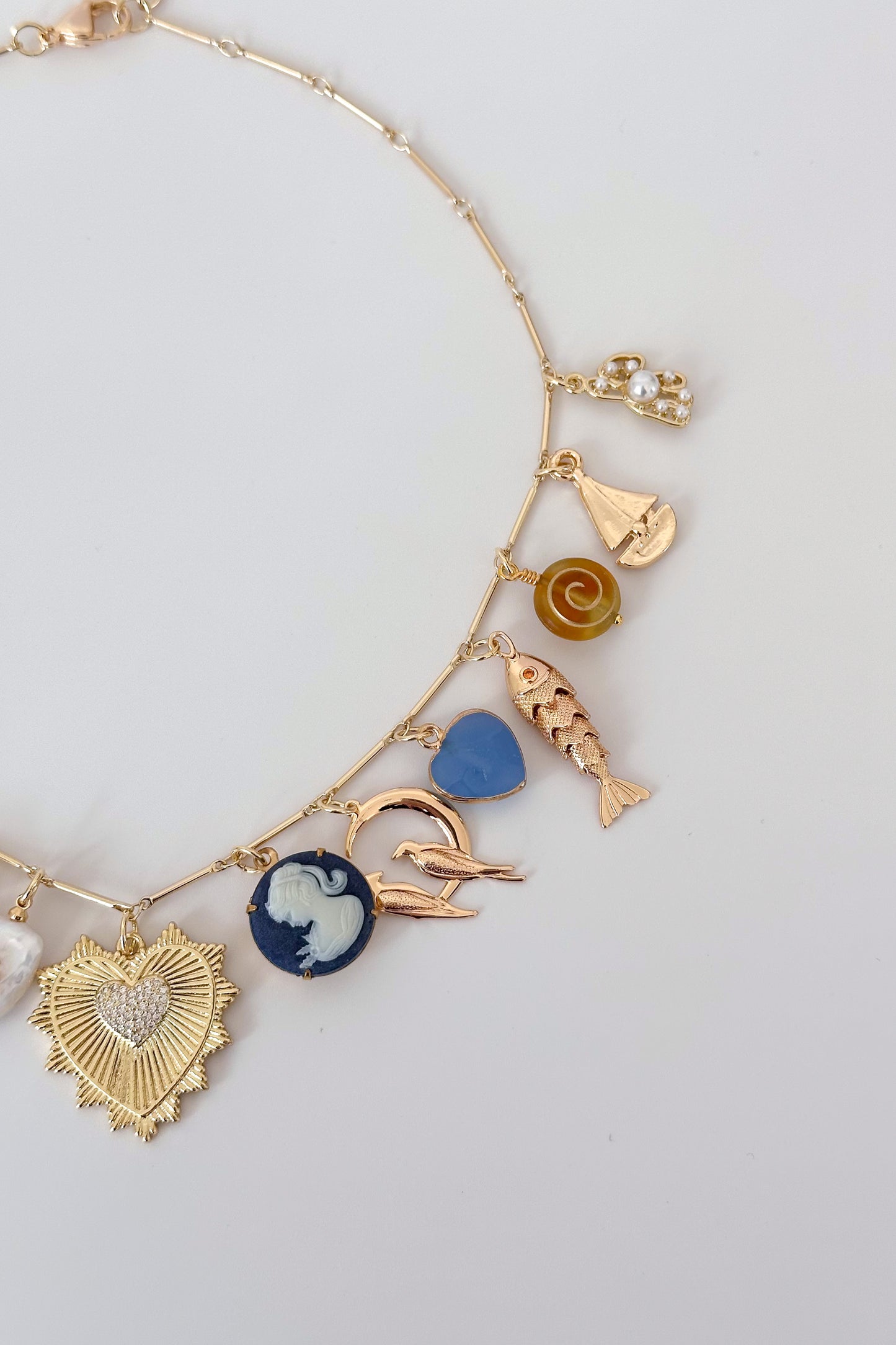 Bedtime Stories Gold Plated Statement Vintage Charm Necklace