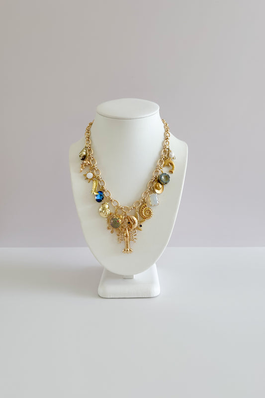 Under The Sea Gold Plated Statement Vintage Charm Necklace