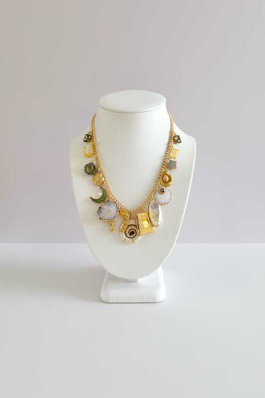 Moonshine Gold Plated Statement Vintage Charm Necklace