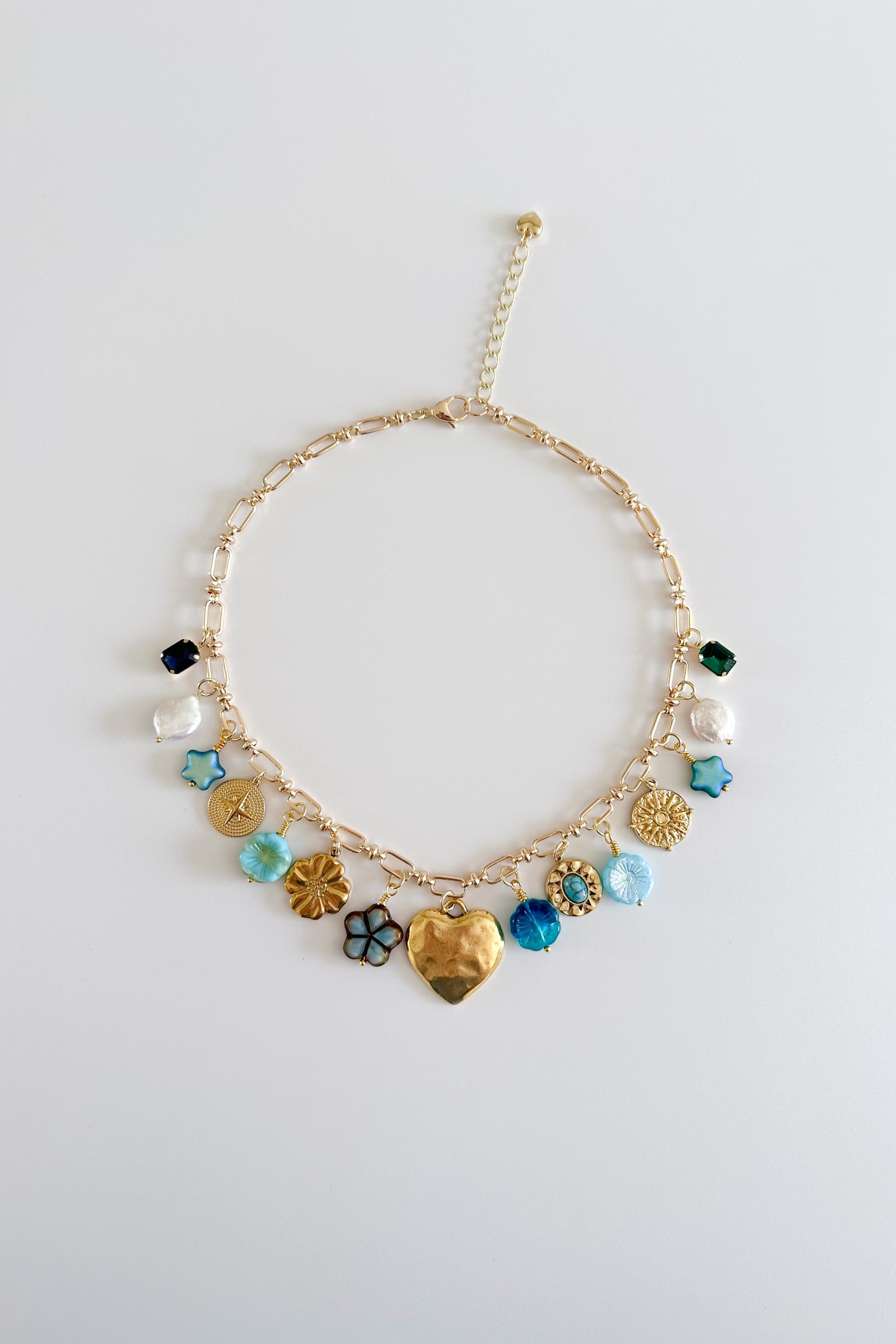 Bejeweled Gold Plated Statement Vintage Charm Necklace