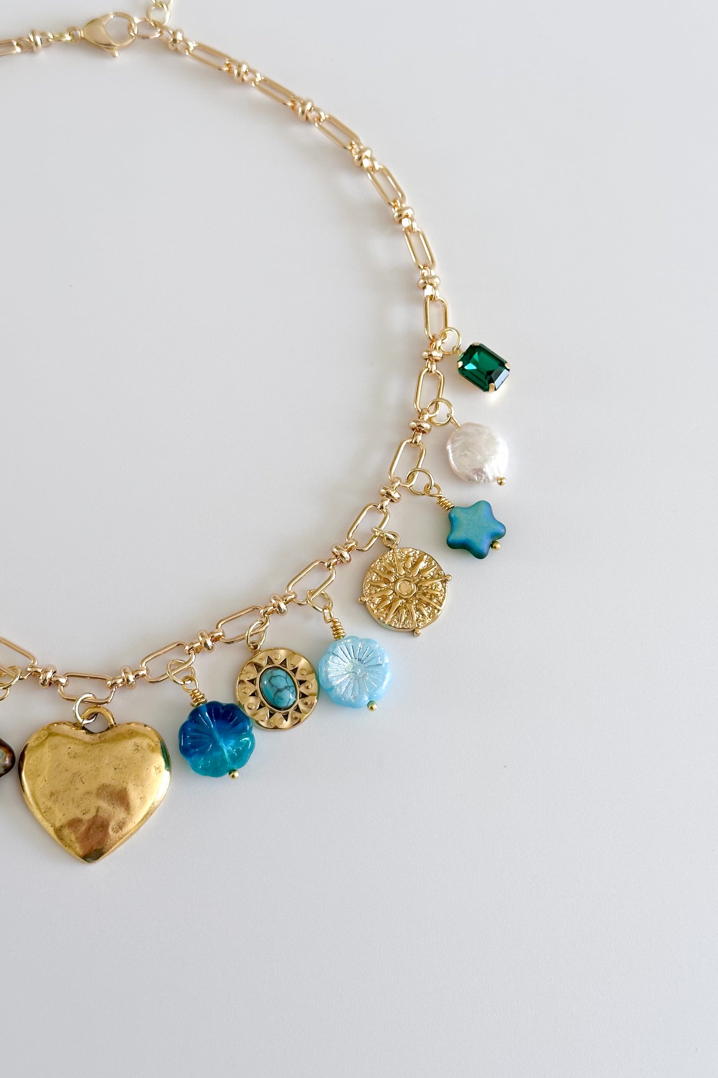 Bejeweled Gold Plated Statement Vintage Charm Necklace