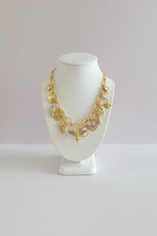 Angelic Wings Gold Plated Statement Vintage Charm Necklace