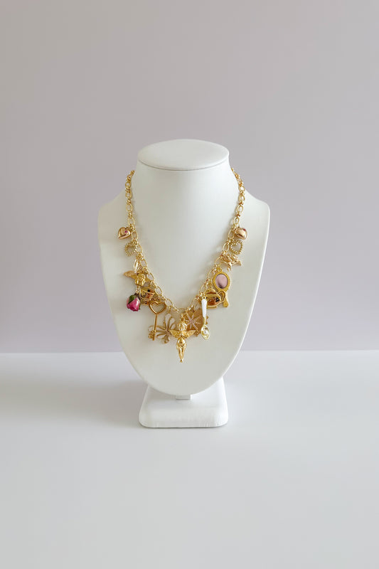 Monet Gold Plated Statement Vintage Charm Necklace