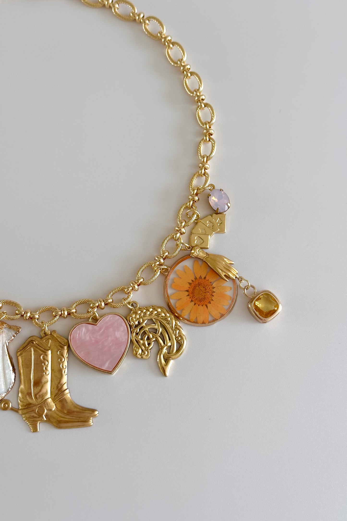 Cowgirl in the Sun Gold Plated Statement Vintage Charm Necklace