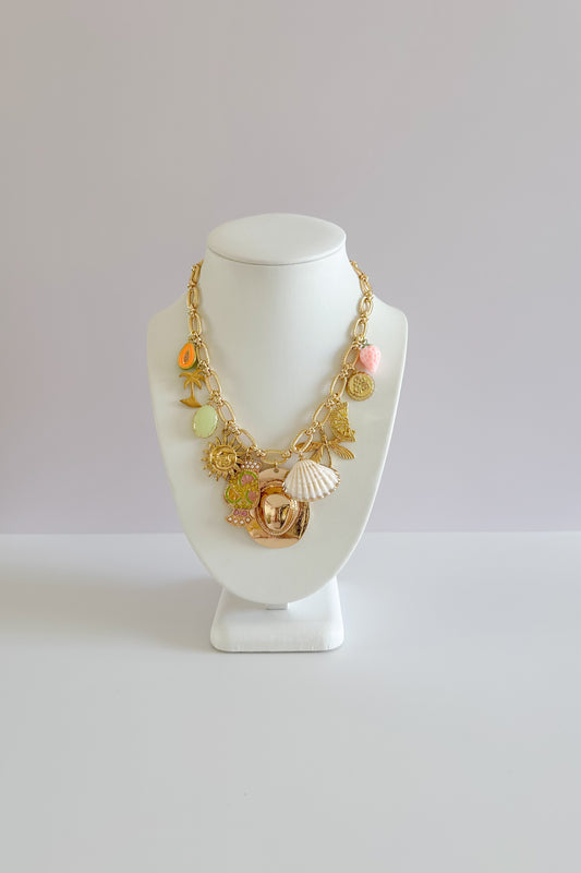 Palm Springs Gold Plated Statement Vintage Charm Necklace
