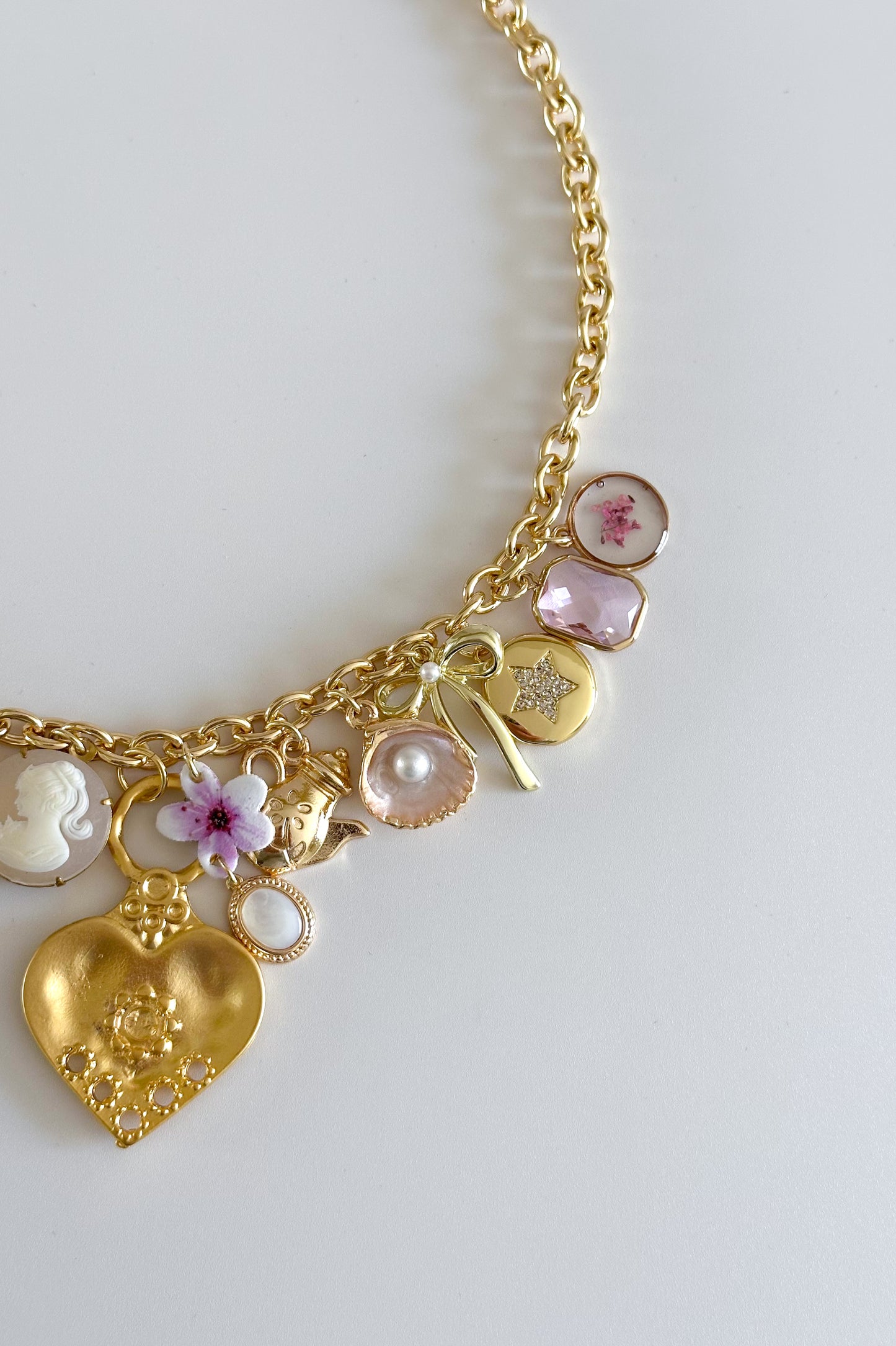 Cherub Pink Gold Plated Statement Vintage Charm Necklace