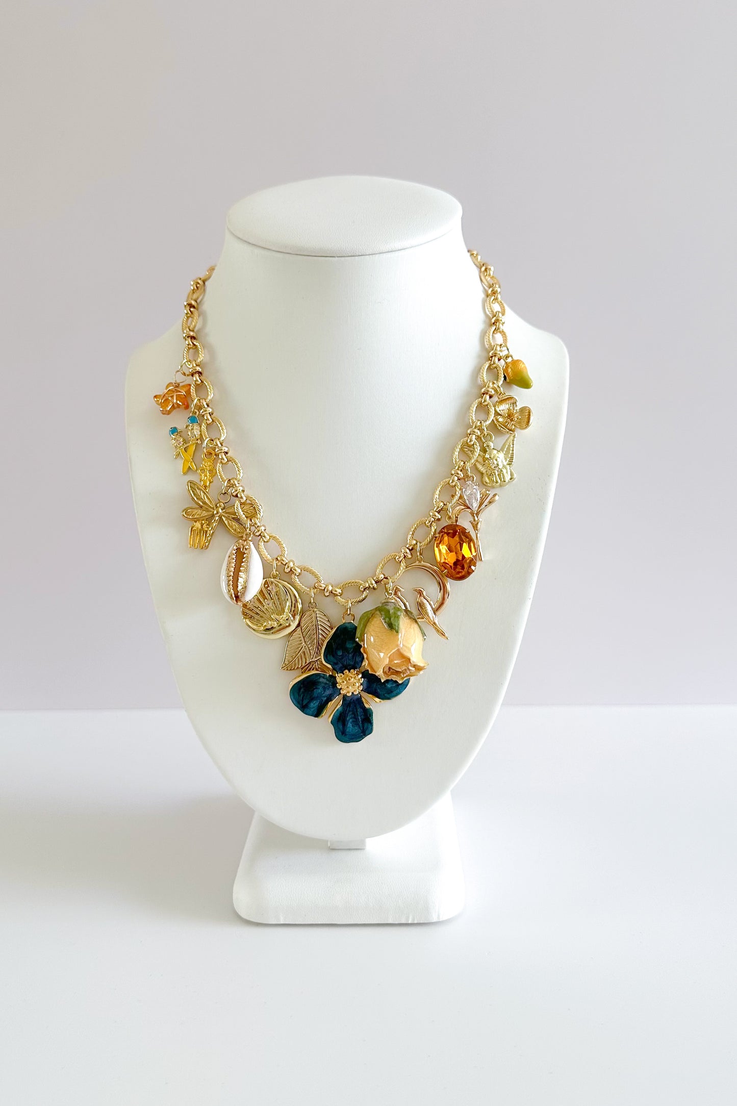 Garden of Eden Gold Plated Statement Vintage Charm Necklace