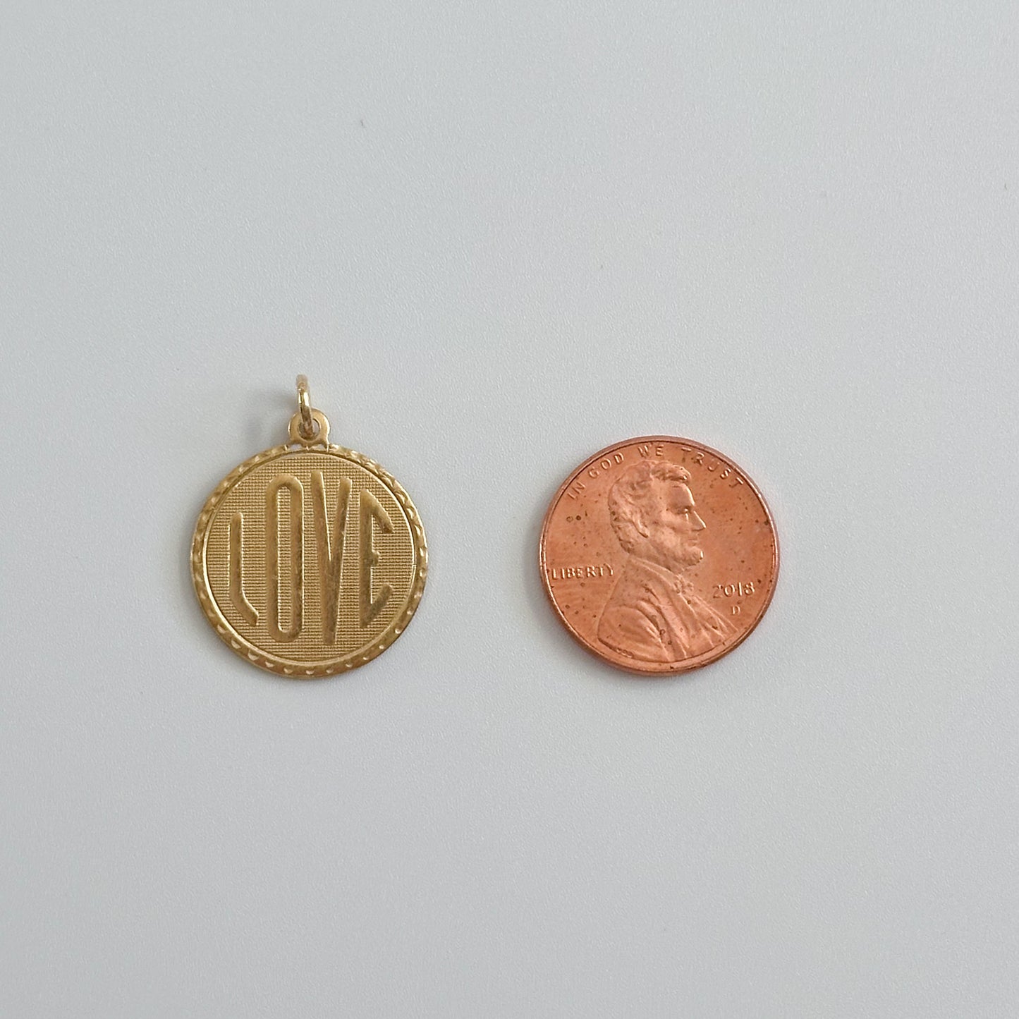 Vintage Love Circle Coin Raw Brass Charm 22x20mm