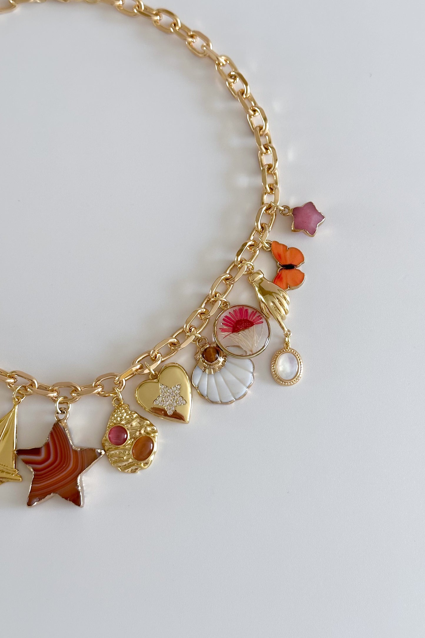 Agate Gold Plated Statement Vintage Charm Necklace