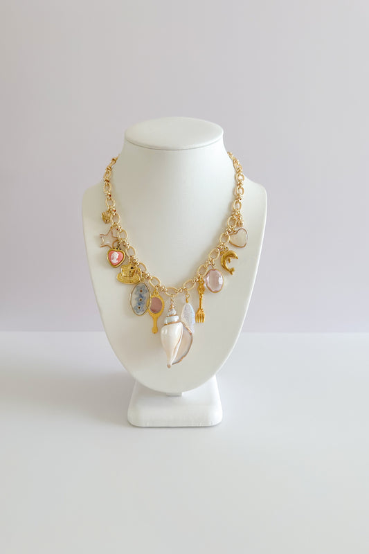 Sandy Shores Gold Plated Statement Vintage Charm Necklace