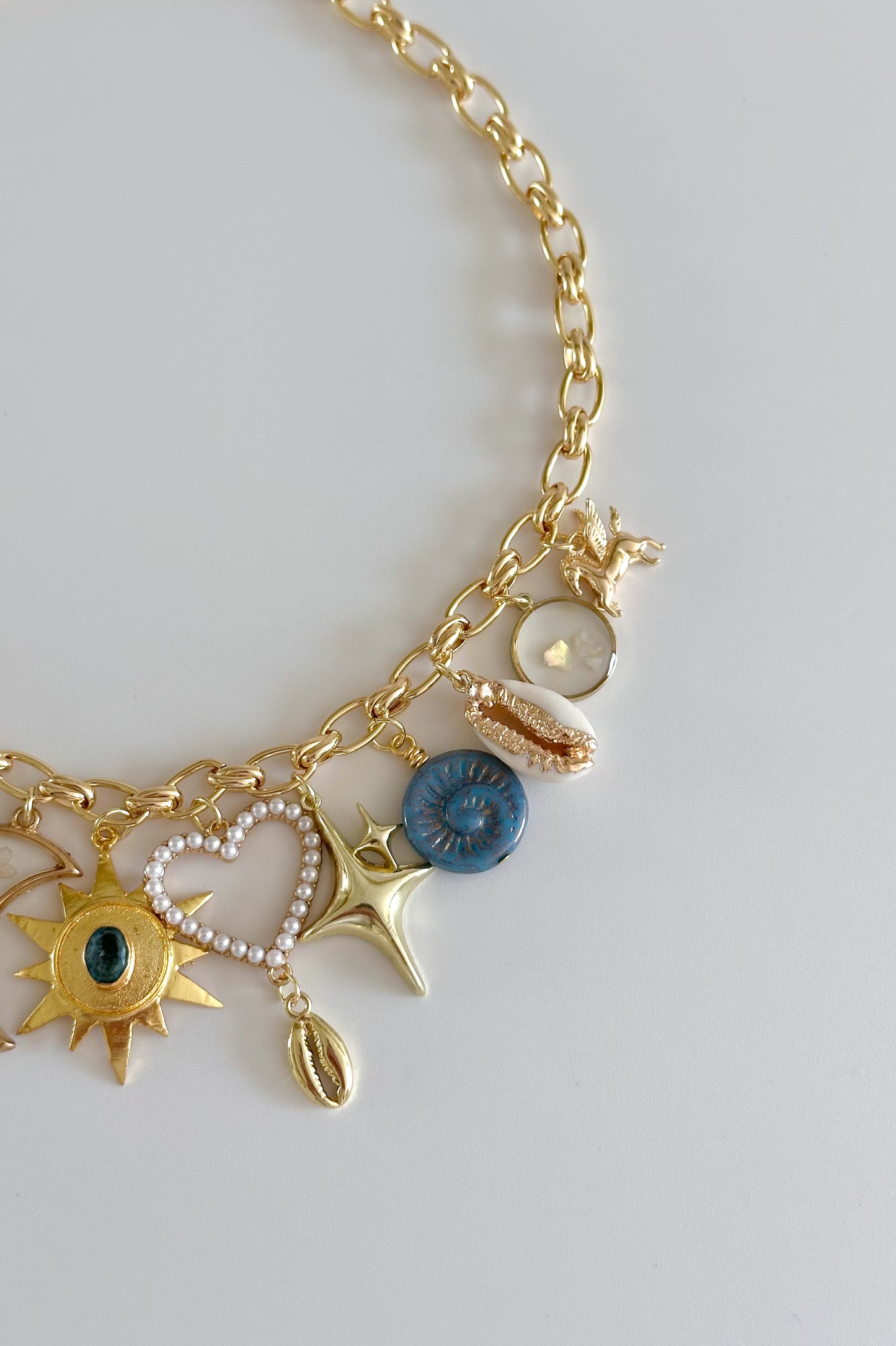 Serene Skies Gold Plated Statement Vintage Charm Necklace