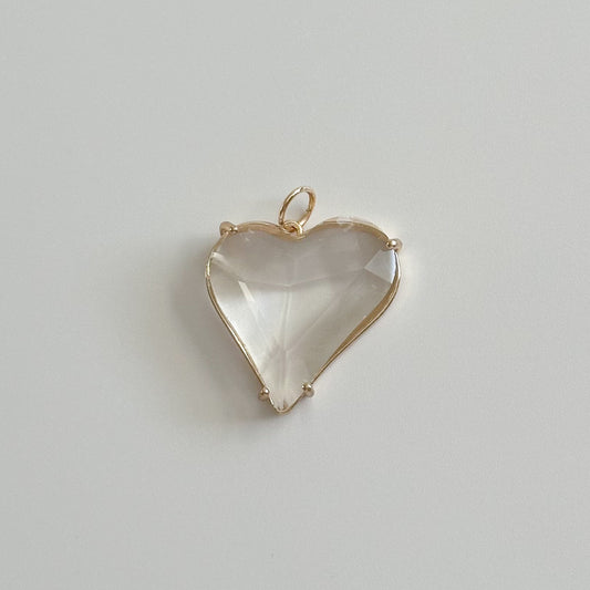 Faceted Clear Glass Heart Pendant Charm 26mm