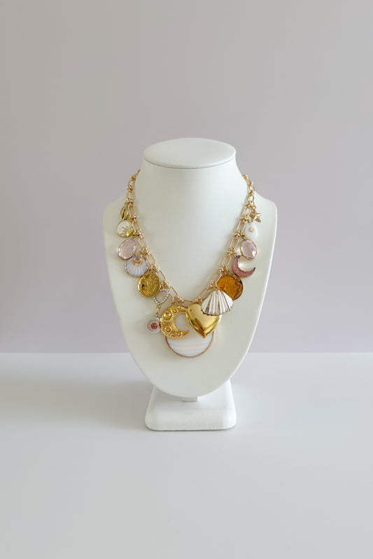 Moonlight Gold Plated Statement Vintage Charm Necklace