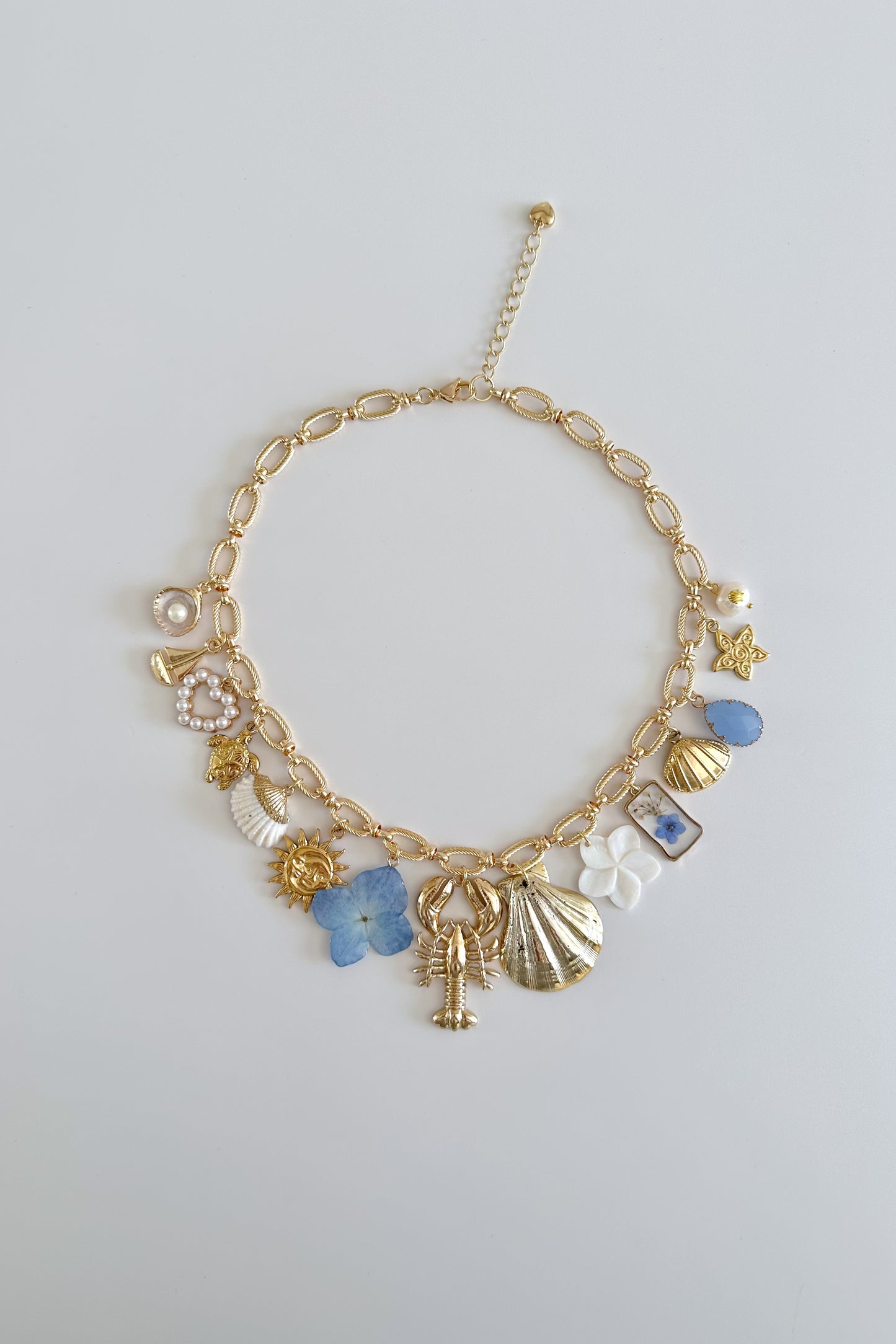 Pearly Seashore Gold Plated Statement Vintage Charm Necklace