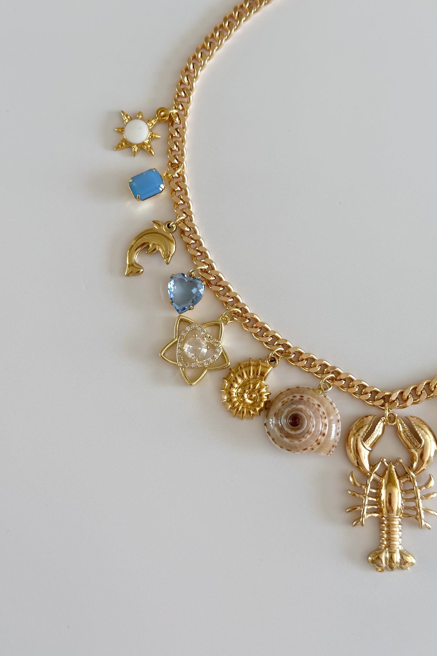 Summer in Maine Gold Plated Statement Vintage Charm Necklace