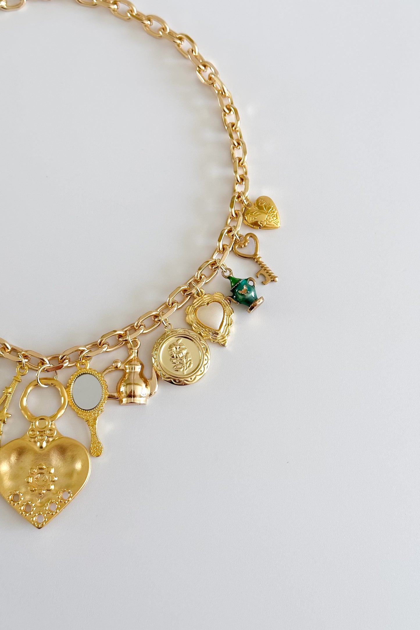 Charming Tea Gold Plated Statement Vintage Charm Necklace