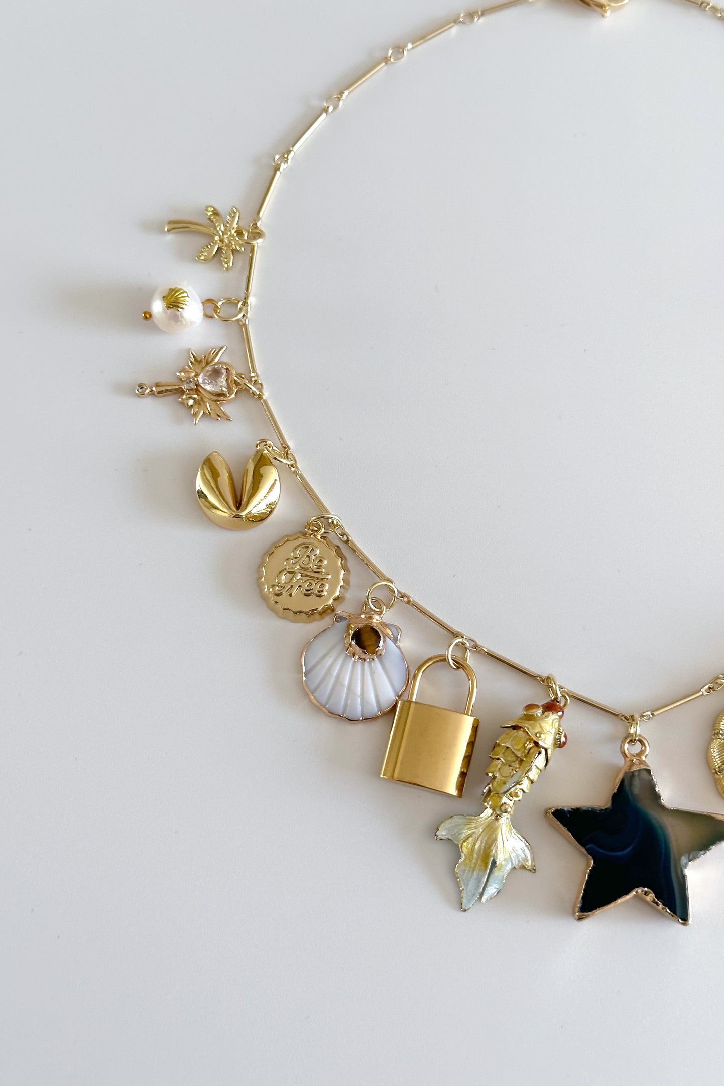 Mykonos Gold Plated Statement Vintage Charm Necklace