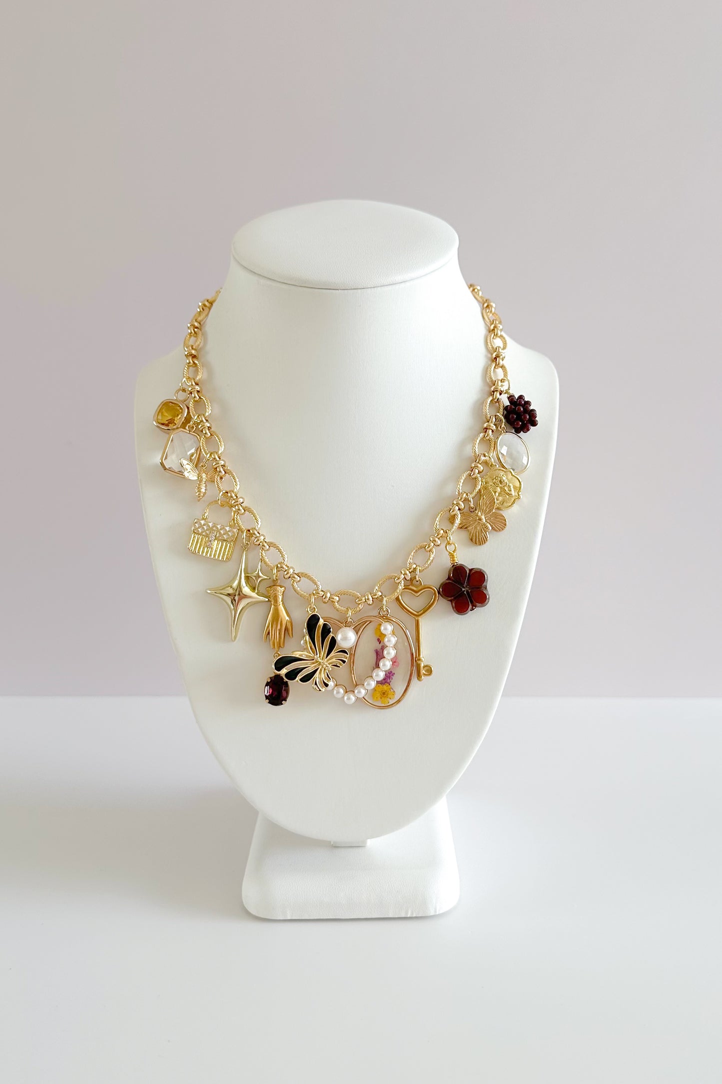 Amethyst Gold Plated Statement Vintage Charm Necklace