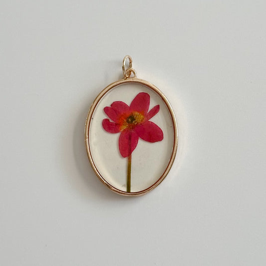 Epoxy Resin Oval Pink Real Flower Pendant Charm 40x30mm