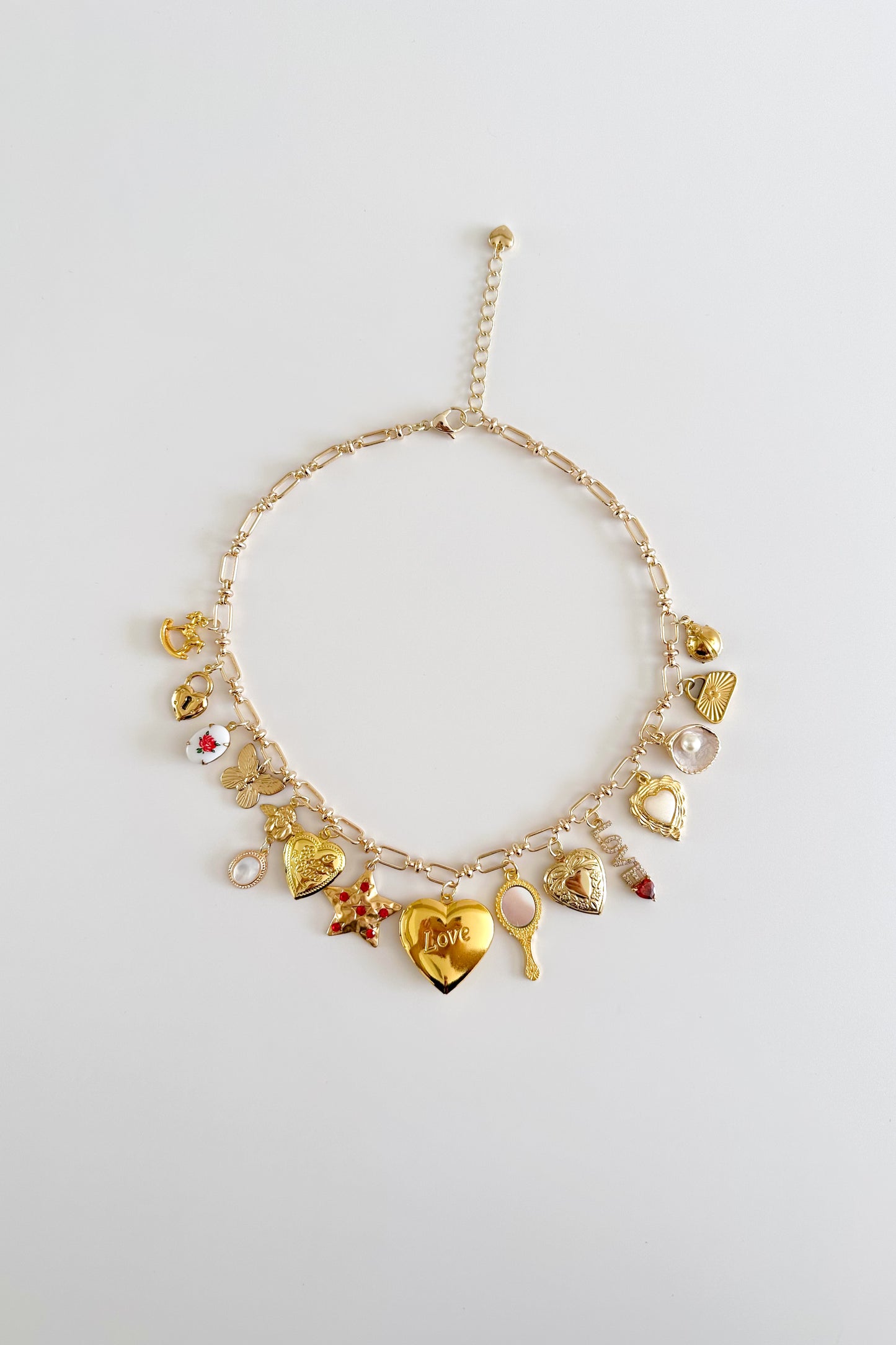 Love & Romance Gold Plated Statement Vintage Charm Necklace