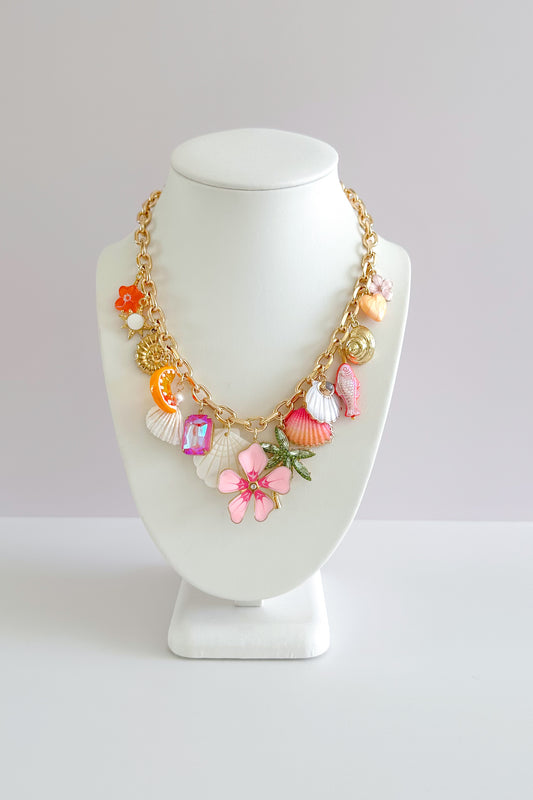 Hibiscus Gold Plated Statement Vintage Charm Necklace