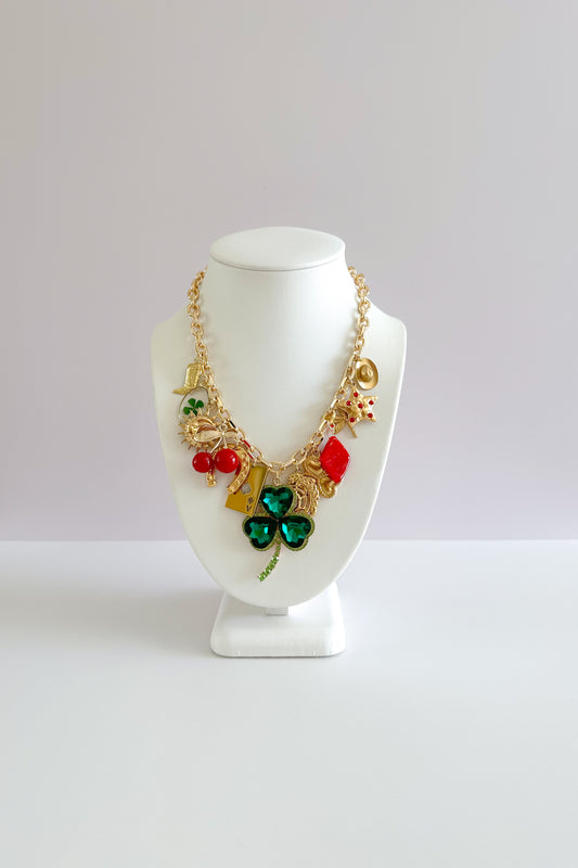 Lucky Clover Gold Plated Statement Vintage Charm Necklace