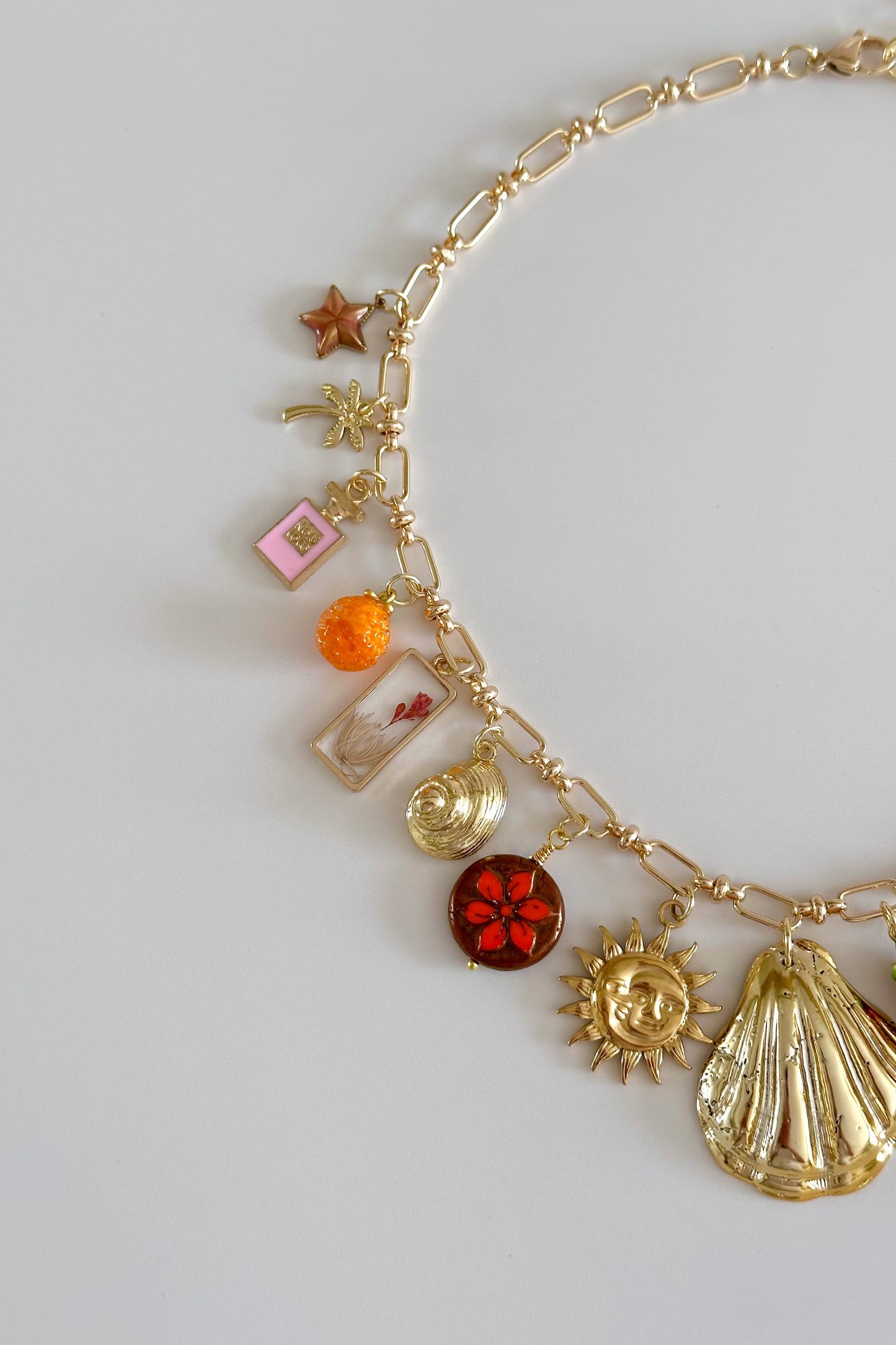 Euro Summer Gold Plated Statement Vintage Charm Necklace